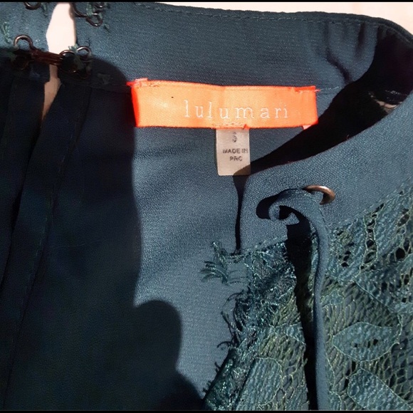 Teal Deep V Lace Bell Sleeved Lulumari Bodysuit - Picture 6 of 7